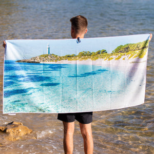 Lighthouse Blues beach towel