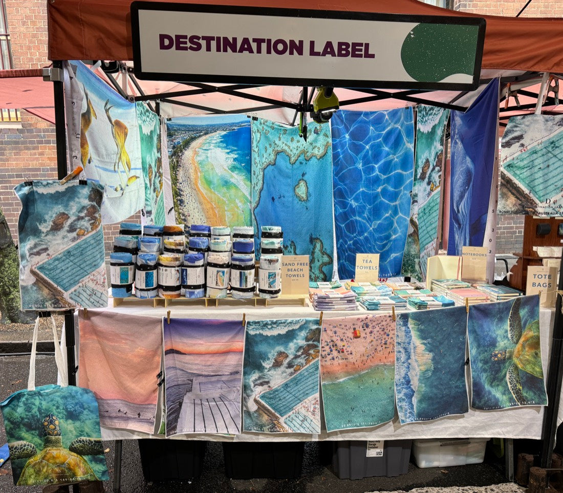 The Destination Label stall at The Rocks Markets, Sydney