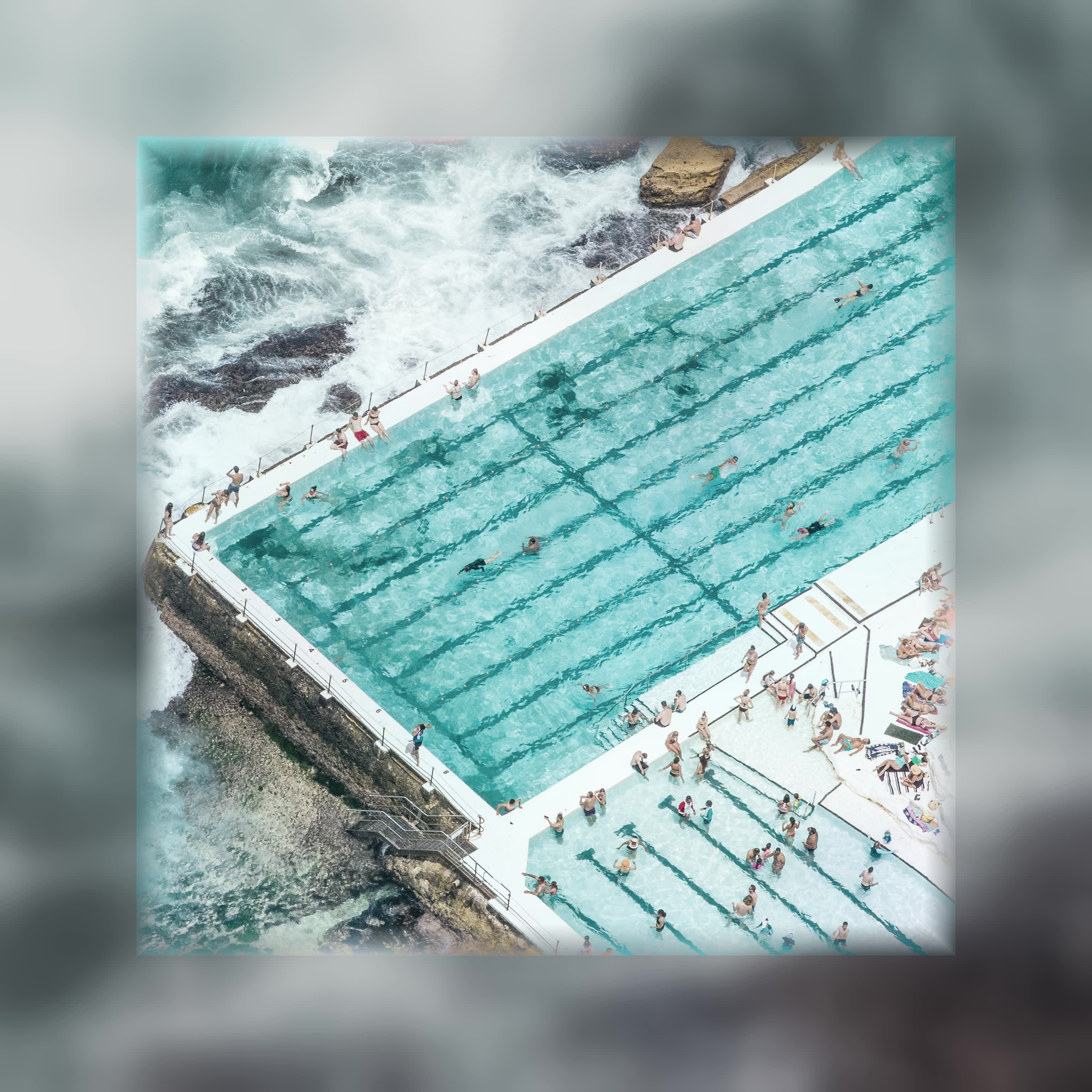 The original aerial photograph of Bondi Icebergs pool, swimmers in the lanes