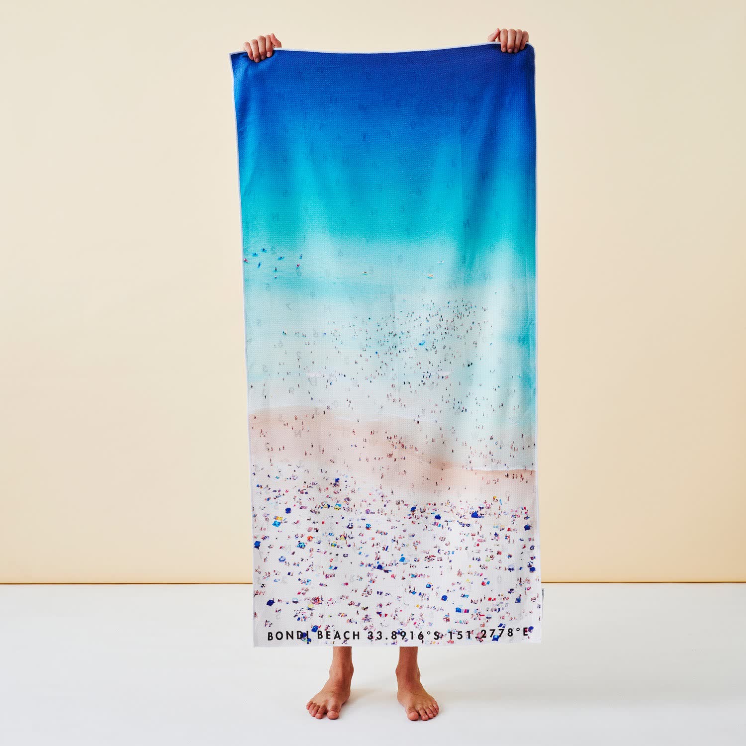 The finished Bondi Layers beach towel held up